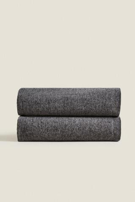 ZARA HOME ПЛЕД ИЗ СИНЕЛИ, ТЕМНО-СЕРЫЙ