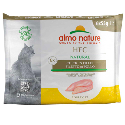 Almo Nature консервы для кошек "HFC Natural" с куринным филе (45% мяса) 6 штук по 55 г набор пакетиков