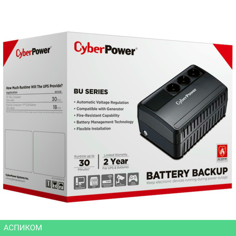 Источник бесперебойного питания CyberPower 725VA (BU725E)