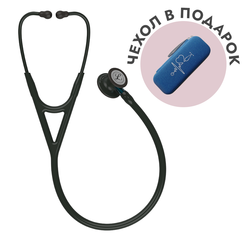 Стетоскоп Littmann Cardiology IV, черный, черная матовая акустическая головка, голубой ствол (6201)