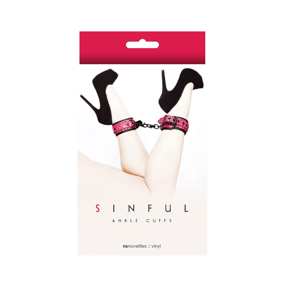 Розовые оковы на ноги Sinful Ankle Cuffs (Цвет: розовый с черным)