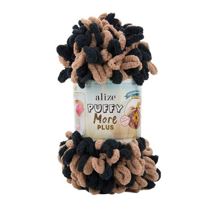 Пуффи Море ПЛЮС (Puffy More plus) пряжа Alize 100%микрополиэстер 2х250г/11м (6634 бежево-черный)