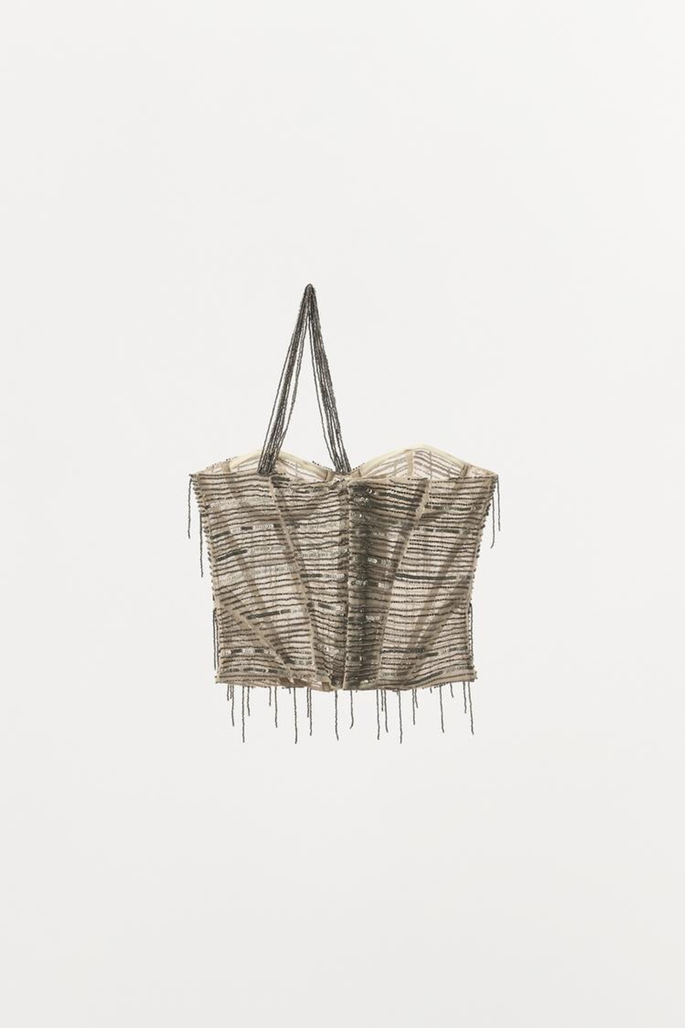 ZARA КОРСЕТ С ПАЙЕТКАМИ И БУСИНАМИ, СЕРЕБРИСТЫЙ