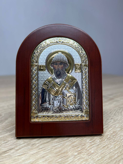Спиридон, икона арочная, красное дерево, 86х112
