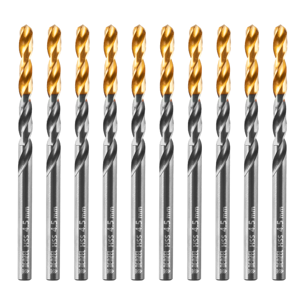 Сверло по металлу, 4,5 мм, HSS-Tin, Golden Tip, 10 шт. Denzel