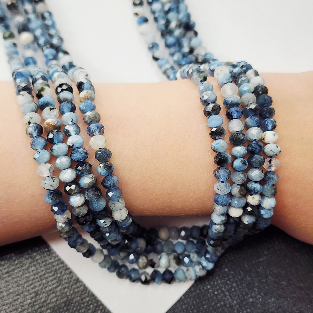 Аквамарин с турмалином, рондель огранка, дьявольский аквамарин, р-р 5.5 мм, цена за нить 9.5 см