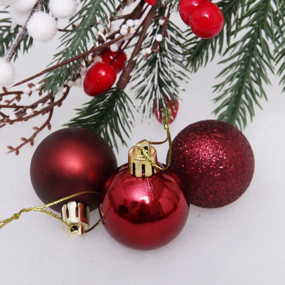 Новогодние шары 4 см (набор 24 шт) «Микс фактур», темный рубин