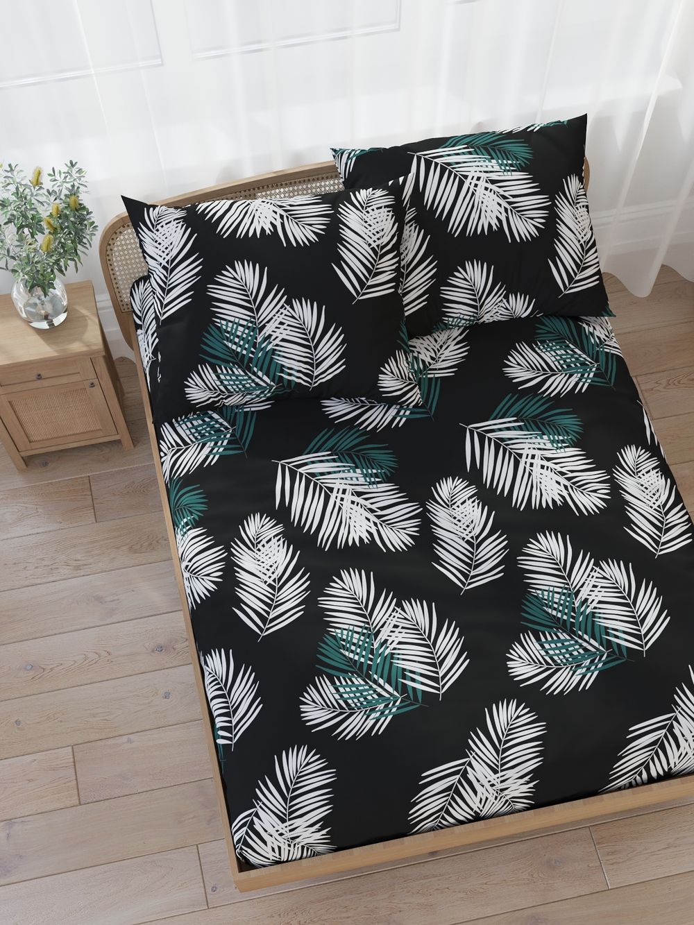 Постельное белье Полисатин Мечта "Танец перьев" семейное Наволочка 50х70 см 2 шт Простынь на резинке 160x200 см Пододеяльник 145x215 см 2шт