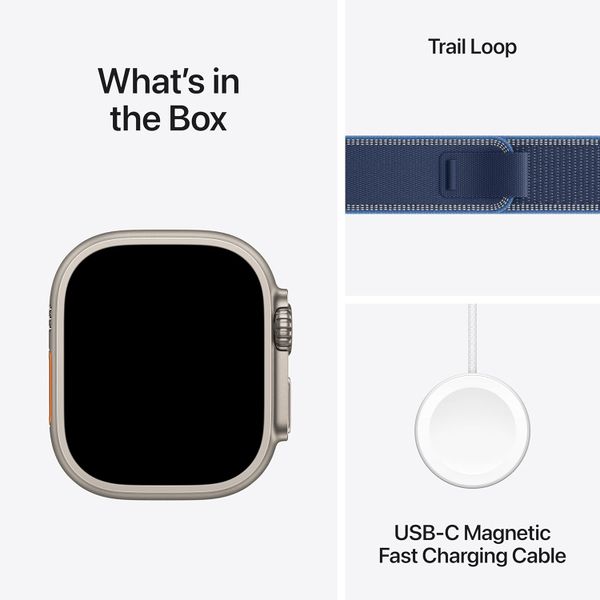 Умные часы Apple Watch Ultra 3 49 мм натуральный титан, ремешок Trail синего цвета (S/M)