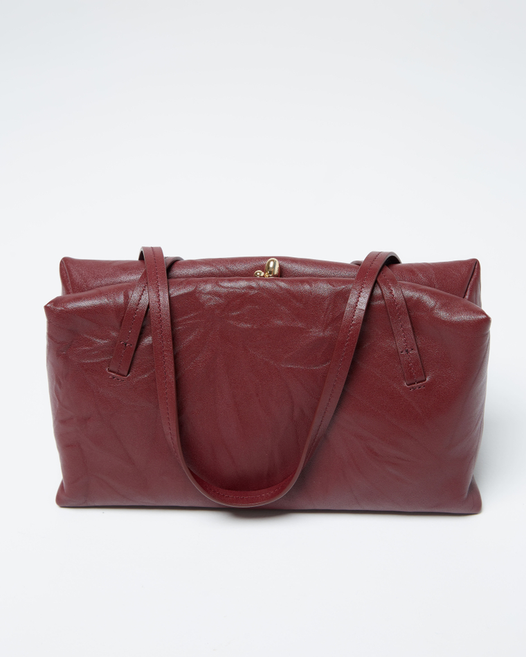 Сумка с замком из натуральной кожи бордо