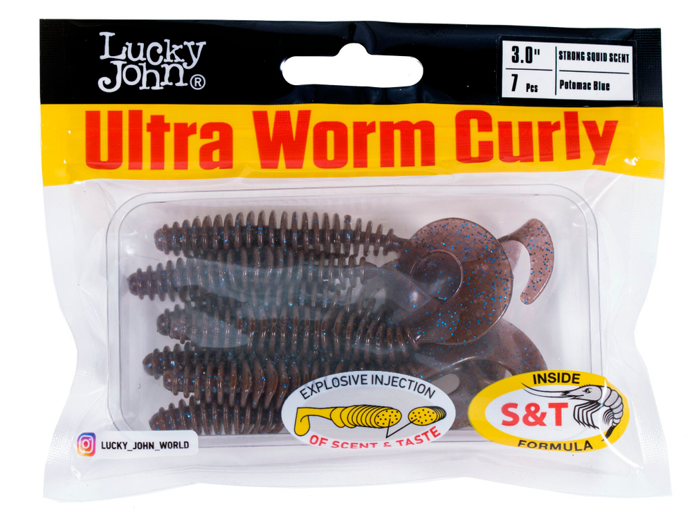 Твистеры съедоб. искусст. LJ Pro Series ULTRAWORM CURLY 3,0in (07.62)/S19 7шт.