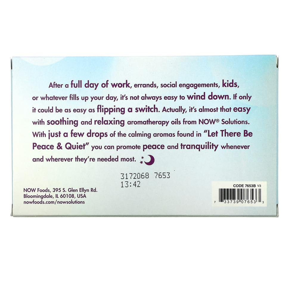 NOW Foods, Solutions, Let There Be Peace & Quiet, набор расслабляющих эфирных масел, 4 флакона по 10 мл (1/3 жидк. Унции)