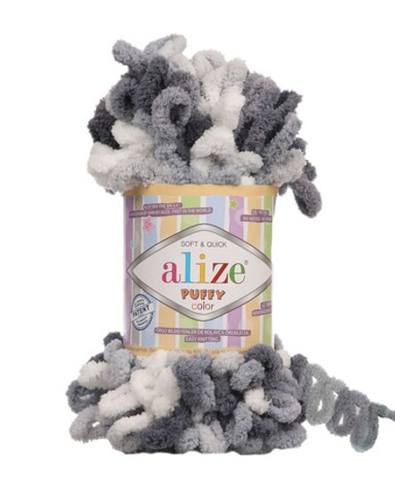 Пуффи колор (Puffy color) пряжа Alize 100%микрополиэстер 5х100г/9 м (5925 белый-черный)