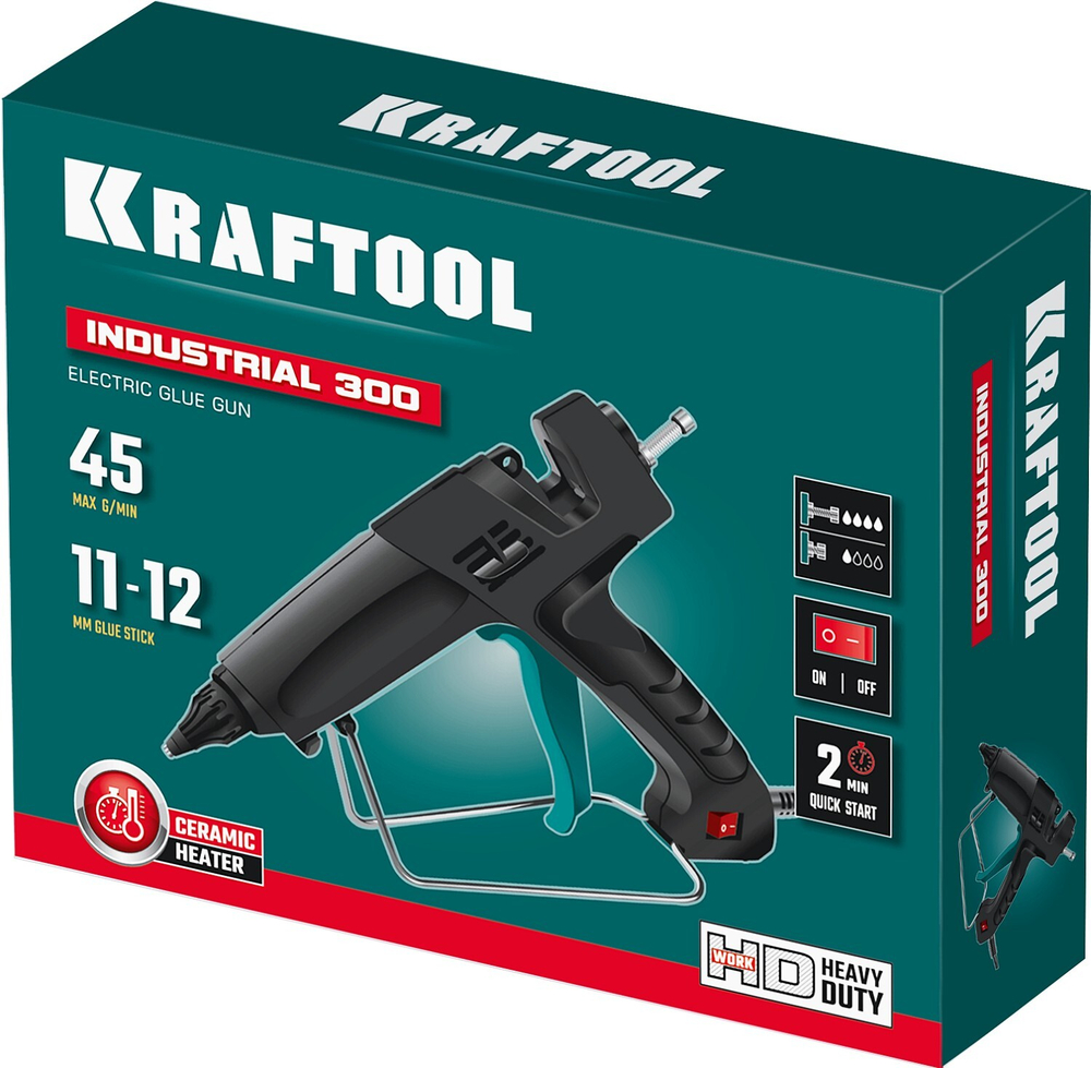 KRAFTOOL Industrial 300, d 11 - 12 мм, 45 г/мин, электрический термоклеевой пистолет (06842)