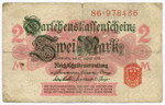 Банкнота Германия 2 марки 1914 год № 86-978486. F