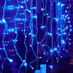 ULD-C3020-240-TTK BLUE IP44 Занавес светодиодный с эффектом мерцания. 3х2м. Соединяемый. 240 светодиодов. Синий свет. Провод прозрачный. TM Uniel