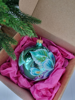 Шар стеклянный "изумрудные цветы" ручная работа