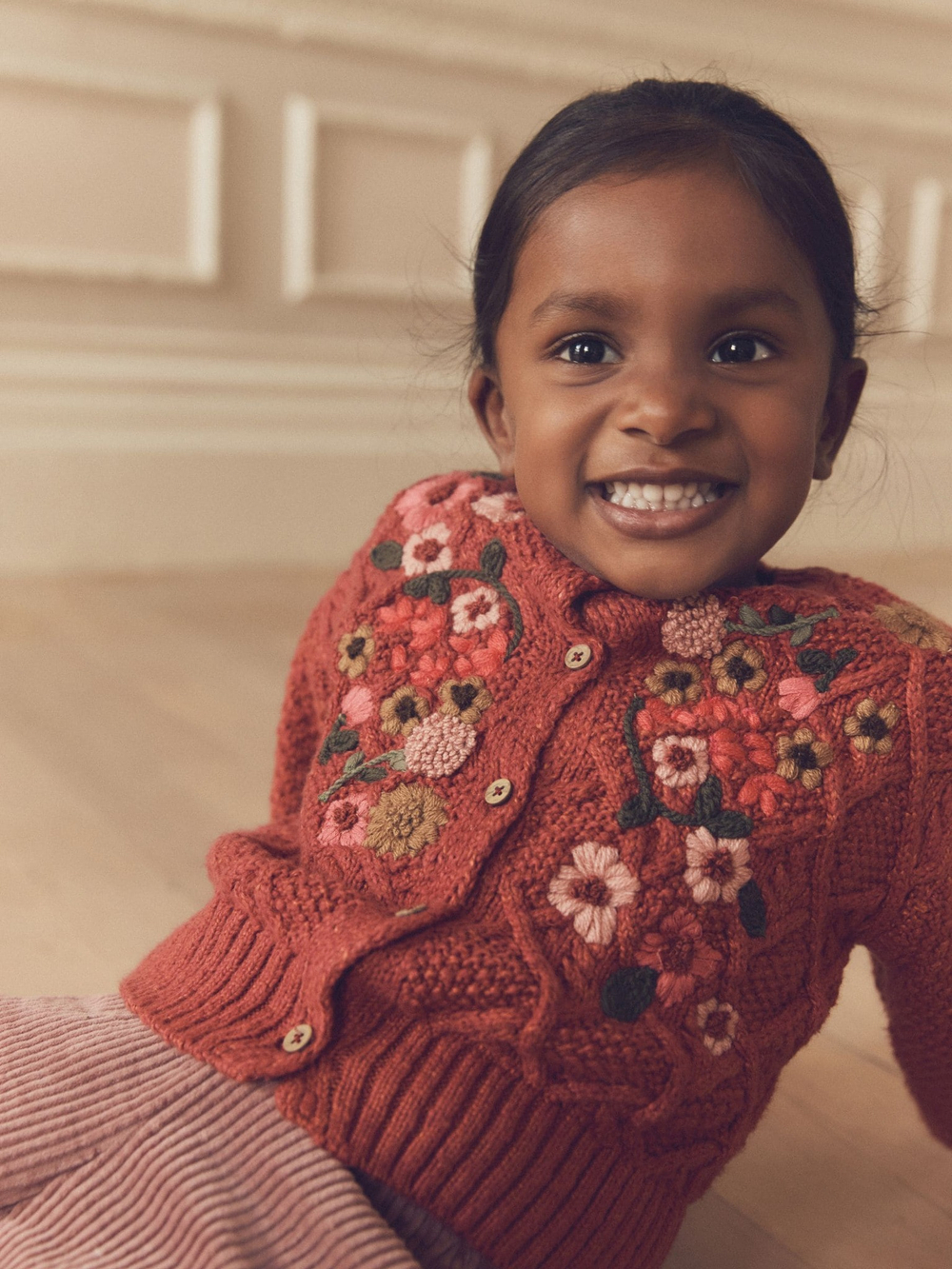 Кардиган вязаный с вышивкой для девочки Next E25-155, Кирпичный