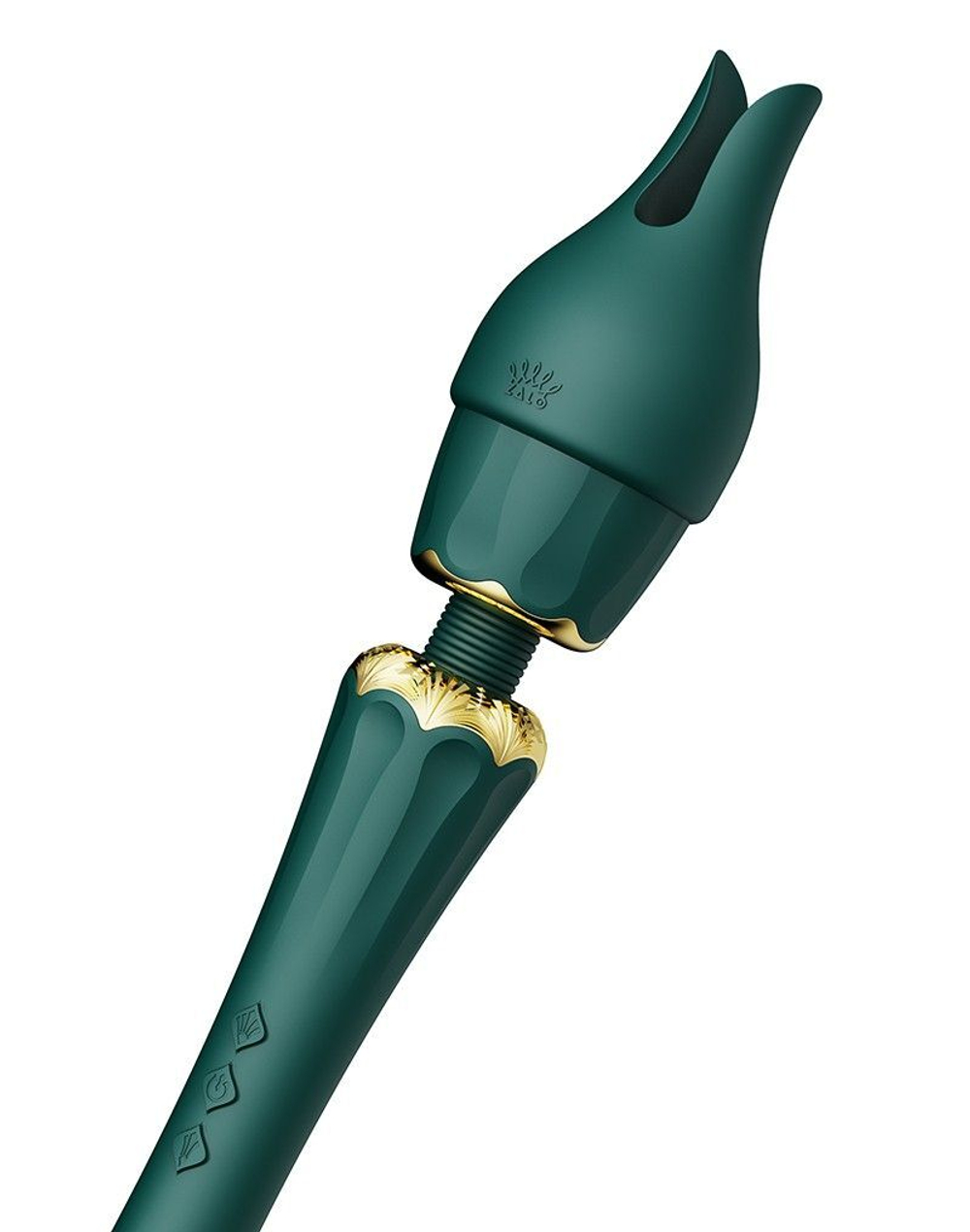 Изумрудный wand-вибратор Kyro с 2 насадками