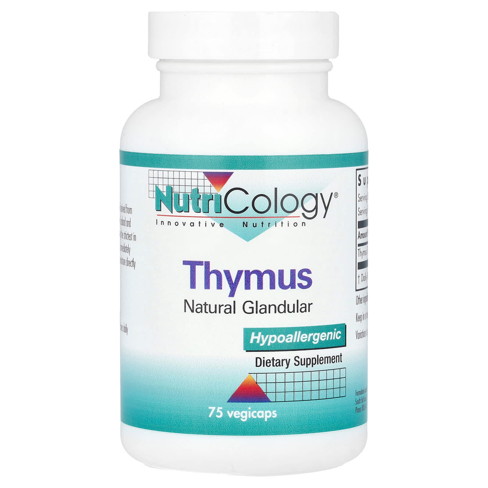 Nutricology, тимус, 0,5 г, 75 растительных капсул