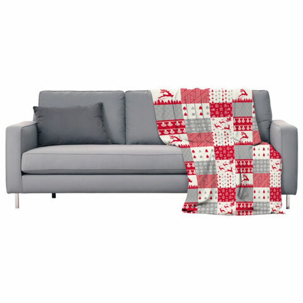 Плед новогодний 150х200 см, "Лоскутки", полиэстер, 210 г/м2, ЗОЛОТАЯ СКАЗКА, 592531