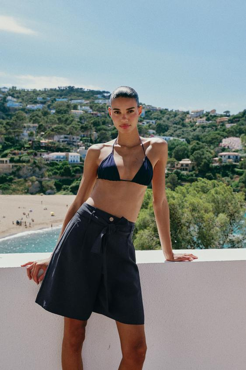 ZARA ШОРТЫ С ПОЯСОМ-БАНТОМ, МОРСКОЙ СИНИЙ