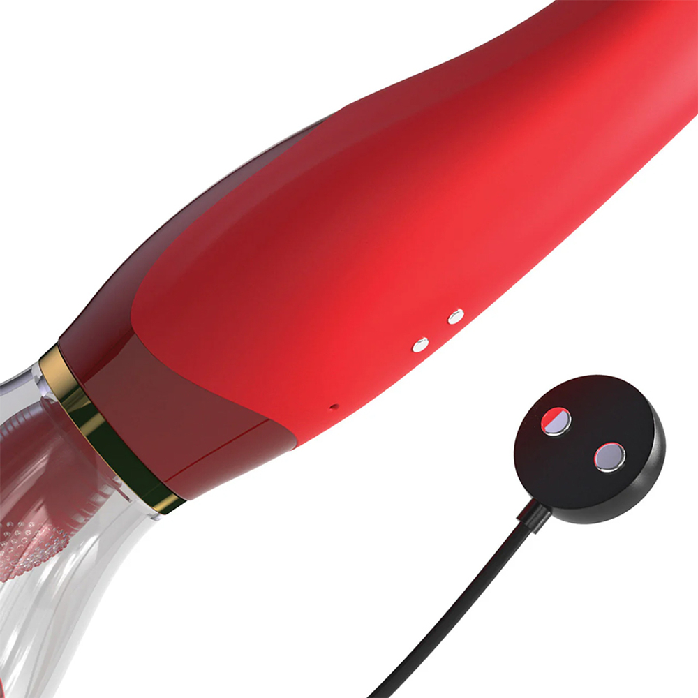 Двухсторонний вибростимулятор с помпой и язычком PipeDream Fantasy for Her Ultimate Pleasure Dual 24K Gold Luxury Edition Oral Sex Simulator Red 494315