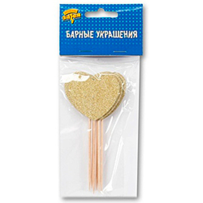 Пика-д-к-Сердце-золото-блеск-12см-6шт