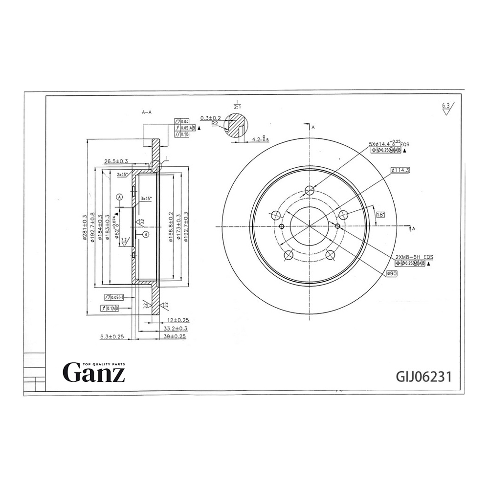 Диск тормозной GANZ задний с покрытием TOYOTA Camry 17 / Rav4 18 / LEXUS ES / NX / RC / UX Арт.: GIJ06231