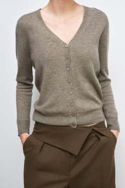 ZARA КАРДИГАН ИЗ 100% СВЕРХМЯГКОЙ ШЕРСТИ, СЕРО-КОРИЧНЕВЫЙ МЕЛАНЖ