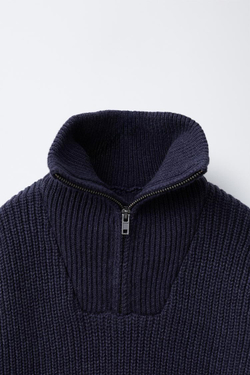 ZARA СВИТЕР С ЗАСТЕЖКОЙ-МОЛНИЕЙ, СИНИЙ МЕЛАНЖ