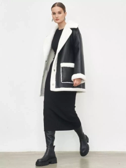 Двусторонняя дубленка из овечьей шерсти тедди чебурашка, черная, SilverFox