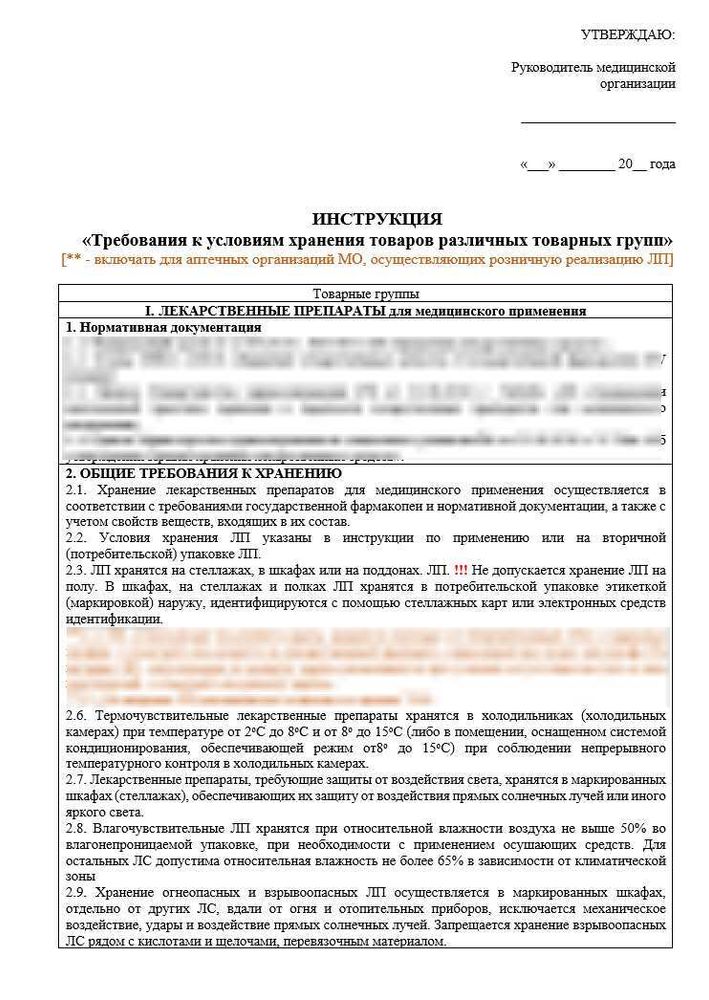 СОП «Порядок организации работ по хранению товаров аптечного ассортимента в аптечной организации МО» в больничной аптеке