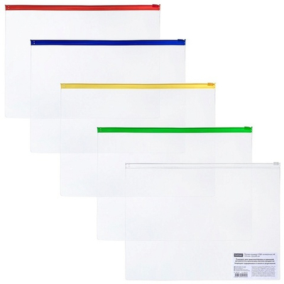 Папка-конверт на молнии Hatber, A4, 325х240 мм, 130 мкм, прозрачный, ПВХ, 1 шт