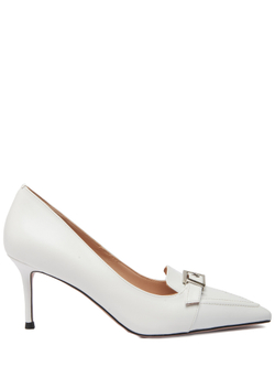 Женские туфли кожаные белые с пряжкой у носка