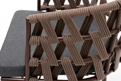 "Диего" стул плетеный из роупа, каркас из стали коричневый (RAL8016) муар, роуп коричневый круглый, ткань серая