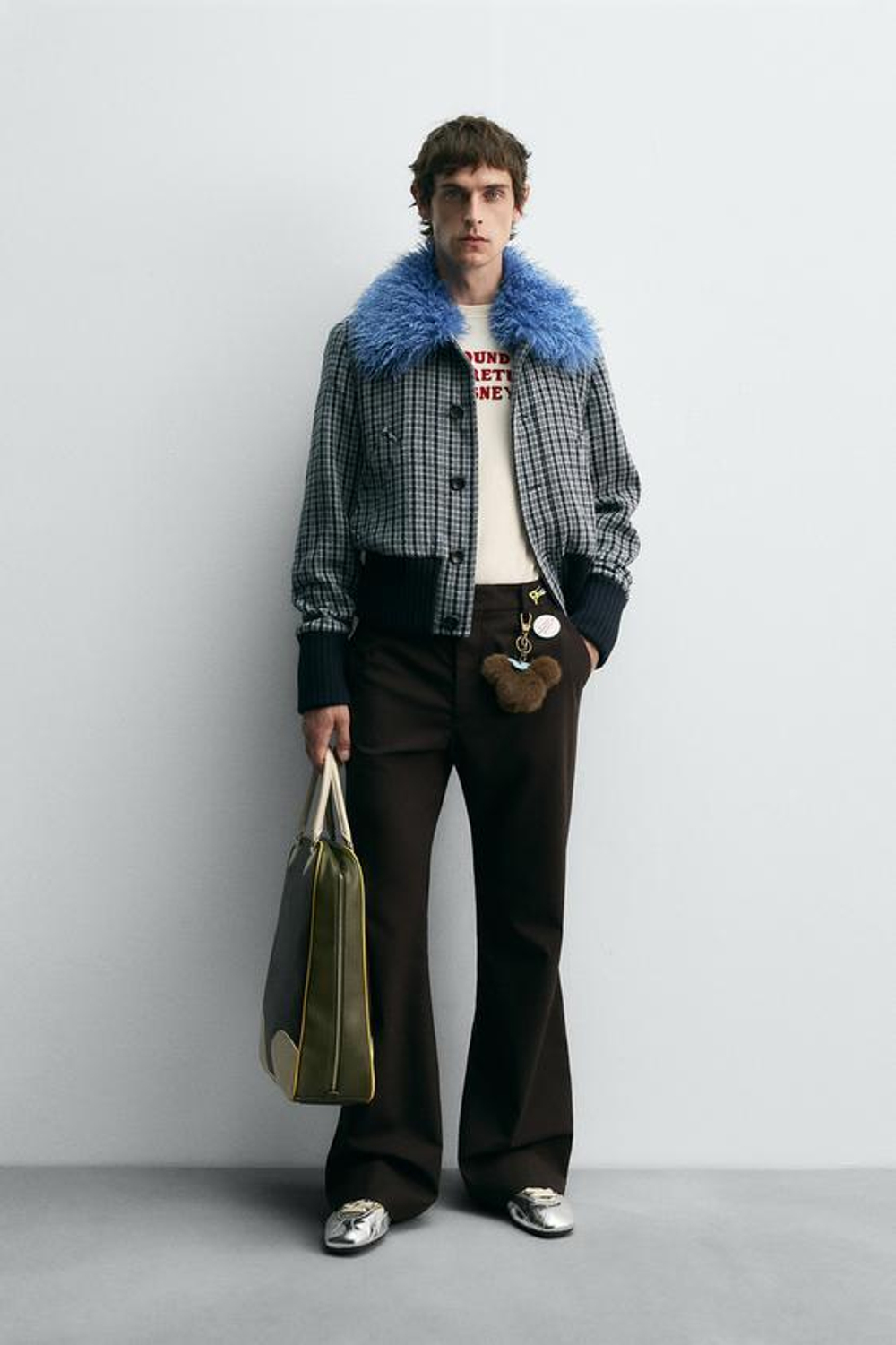 ZARA HARRY LAMBERT X DISNEY БОМБЕР В КЛЕТКУ С КОМБИНИРОВАННОЙ ОТДЕЛКОЙ, КОРИЧНЕВЫЙ/СИНИЙ