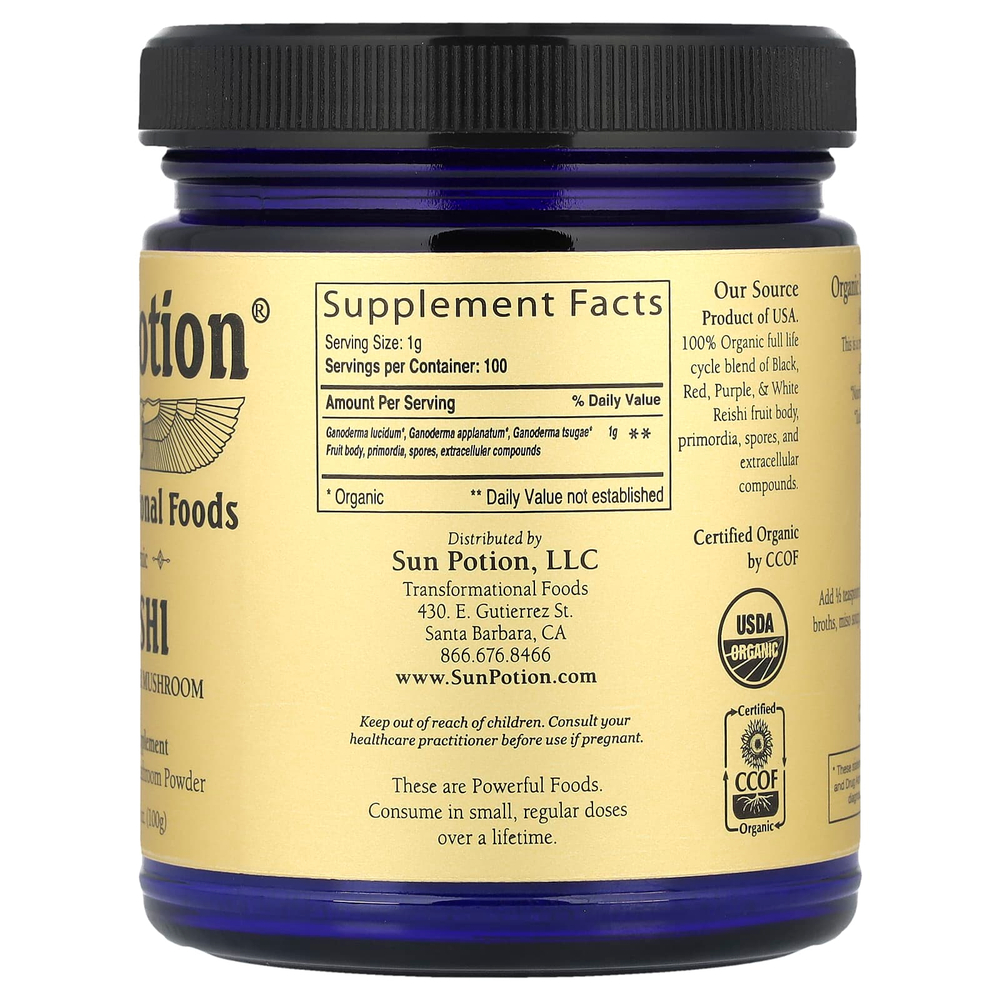 Sun Potion, Органические грибы рейши в виде порошка, 100 г