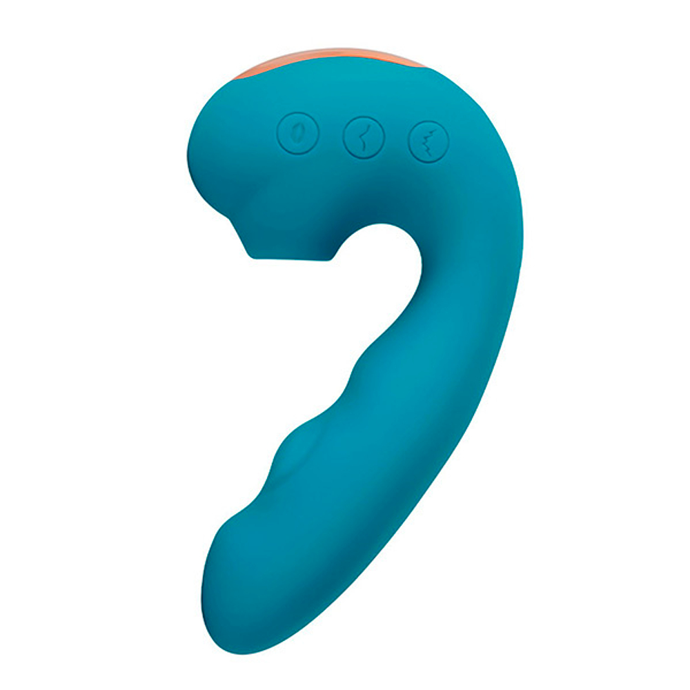 Голубой вибратор 13,9см с вакуумной стимуляцией и функцией постукивания BeYourLover Tara Blue TW05S