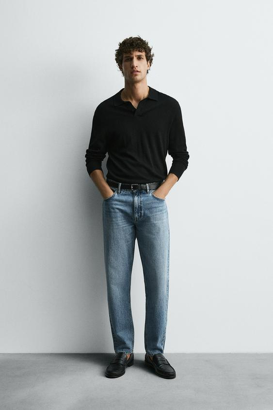 ZARA ДЖИНСЫ ЗАУЖЕННОГО КНИЗУ КРОЯ, ГОЛУБОЙ