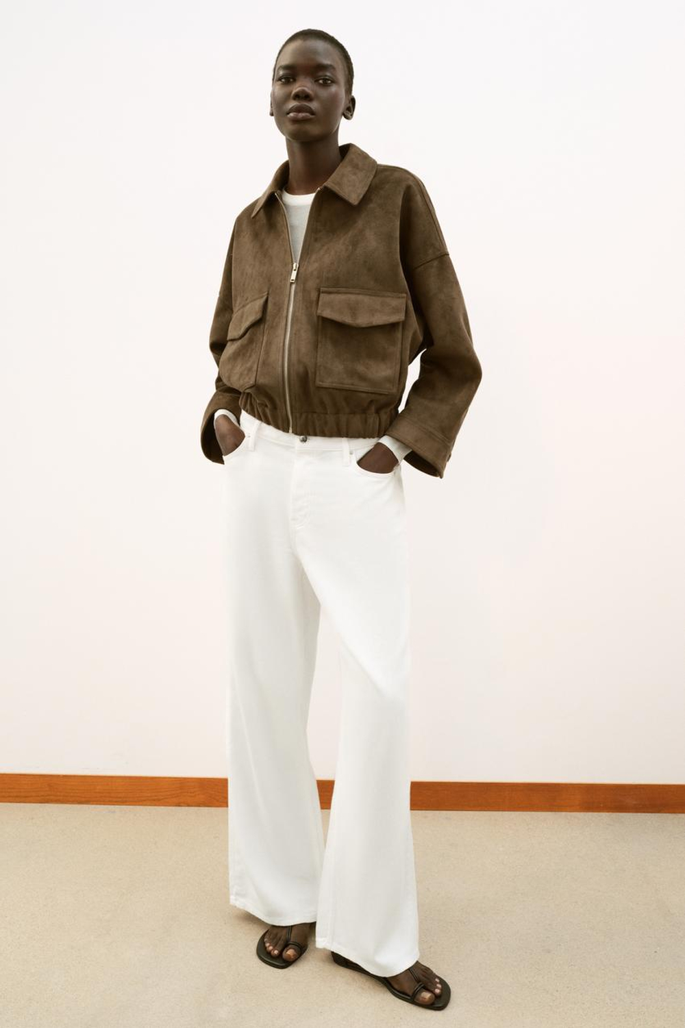 ZARA КУРТКА ИЗ ИСКУССТВЕННОЙ ЗАМШИ, ТЕМНЫЙ ХАКИ