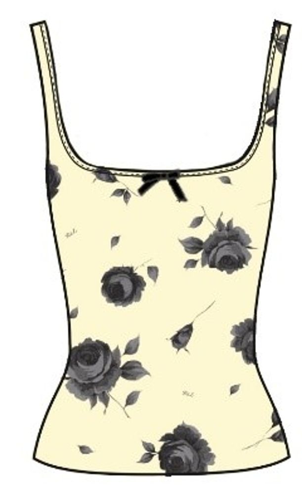 Ши (Shi), топ из желтого бифлекса с цветочным принтом