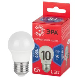Лампа светодиодная ЭРА RED LINE LED P45-10W-865-E27 R 10Вт шар холодный дневной свет E27 | Лампы cветодиодные Шар (G/P)