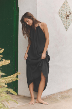 ZARA СВОБОДНОЕ ПЛАТЬЕ С ГОРЛОВИНОЙ ХАЛТЕР, ЧЕРНЫЙ