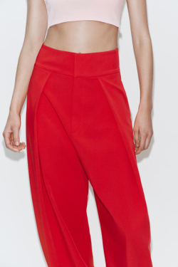 ZARA БРЮКИ BALLOON С ЗАЩИПАМИ, КРАСНЫЙ