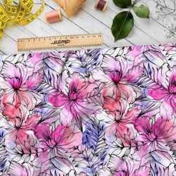 Ткань флис розовые очертания цветов