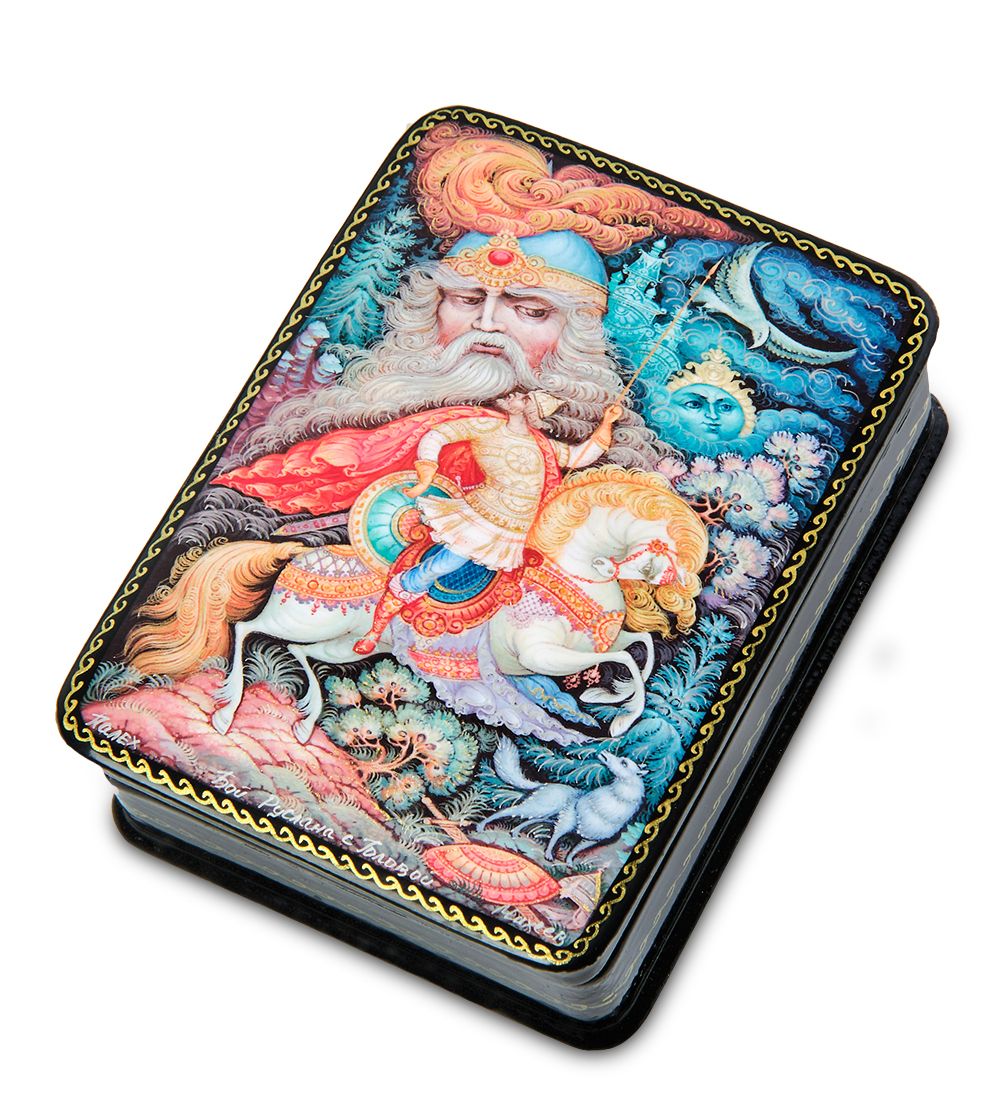 Народные промыслы ШК-19/ 4-G Шкатулка в технике декупаж «Бой Руслана с головой» (10х8х3,5)