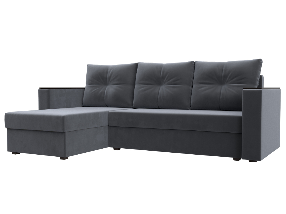 Диван угловой Атланта без стола левый угол, Серый, Велюр, 117038L