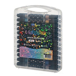 Фломастеры Basir, серия "Блёстки", разноцветные, двусторонние, в прозрачном пластиковом футляре, набор 24 шт