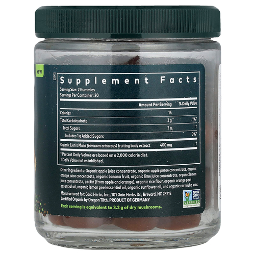 Gaia Herbs, Жевательные мармеладки с грибами из львиной гривы, цитрусовые, 60 жевательных таблеток